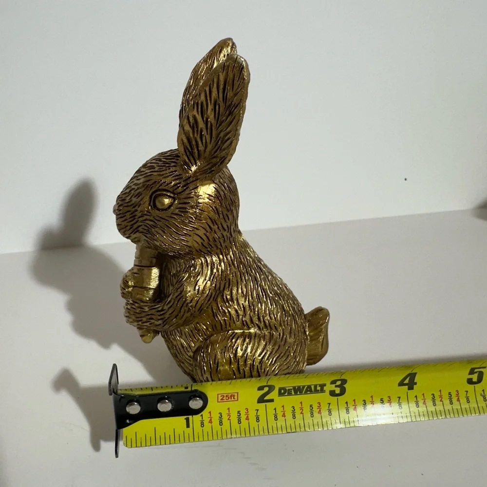 Gold Bunny Holding Carrot Easter Shelf Decor Accent